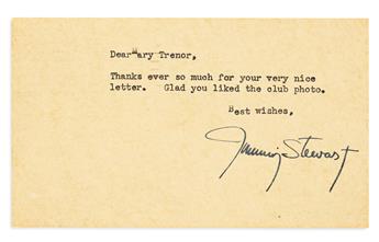 STEWART, JAMES. Small archive of 15 items, each Signed or Signed and Inscribed, to James Stewart Fan Club member Mary Trenor,